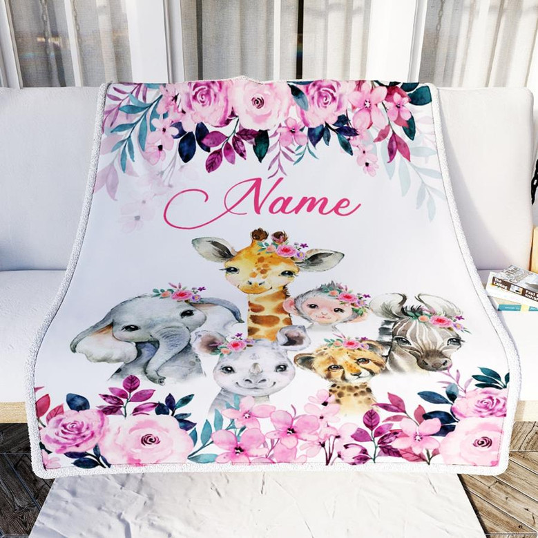 Personalized Safari Baby Blanket Elephant Giraffe Sloth Custom Name ...