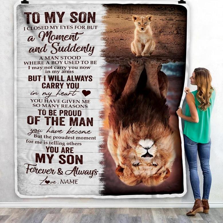 Personalized To My Son Blanket From Mom Dad Mother Lion Proud Of The Man You Have Become Son Birthday Graduation Christmas Customized Fleece Throw Blanket