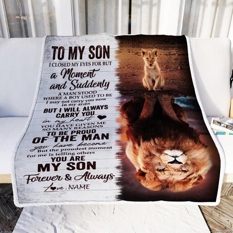 Personalized To My Son Blanket From Mom Dad Mother Lion Proud Of The Man You Have Become Son Birthday Graduation Christmas Customized Fleece Throw Blanket