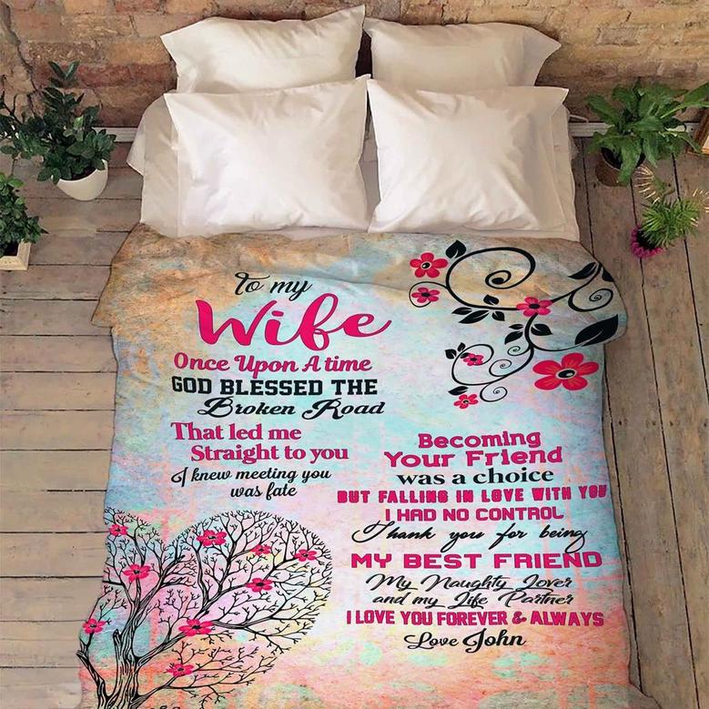 Personalized To My Wife Tree Heart Blanket Gift For Wife From Husband To My Wife Once Upon A Time God Blessed The Broken Road Tree Blanket