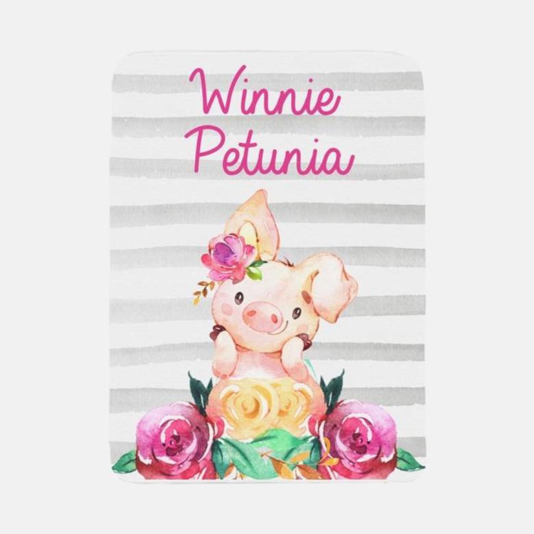Pig Blanket, Pig Crib Bedding, Personalized Piglet Baby Blanket, Farm Animal Nursery Theme, Newborn Coming Home Blanket