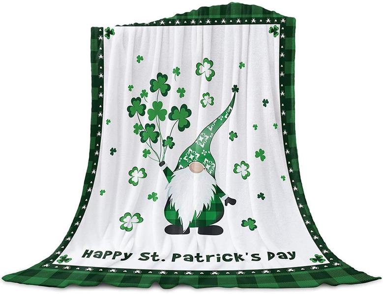 St. Patrick's Day Gnome Blanket Cute Lucky Leprechaun Shamrocks Green Plaid Blanket