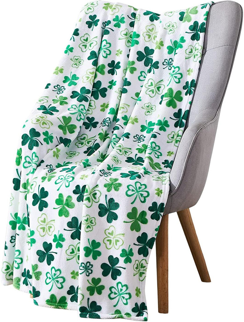 St. Patrick's Day Soft Throw Blanket: Greens of Ireland Four Leaf Clover Shamrock Design