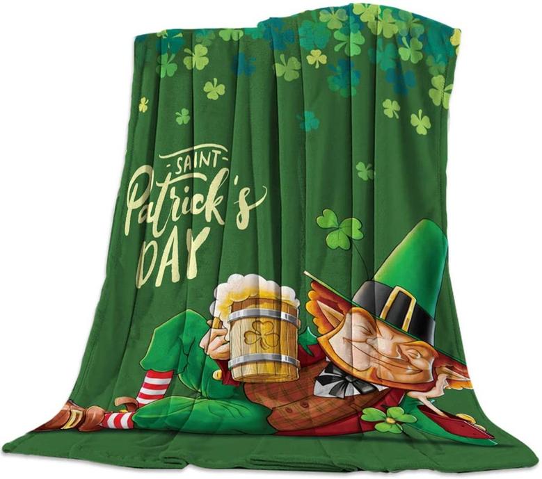 St. Patrick's Day Throw Blankets - Beer Clover Grass Monster Blanket
