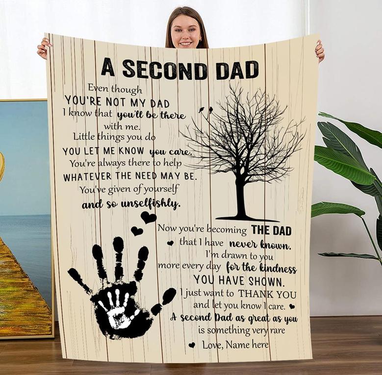 Stepdad Fathers' Day Blanket, Handprint Throw Blanket To Stepdad Gift From Daughter Son