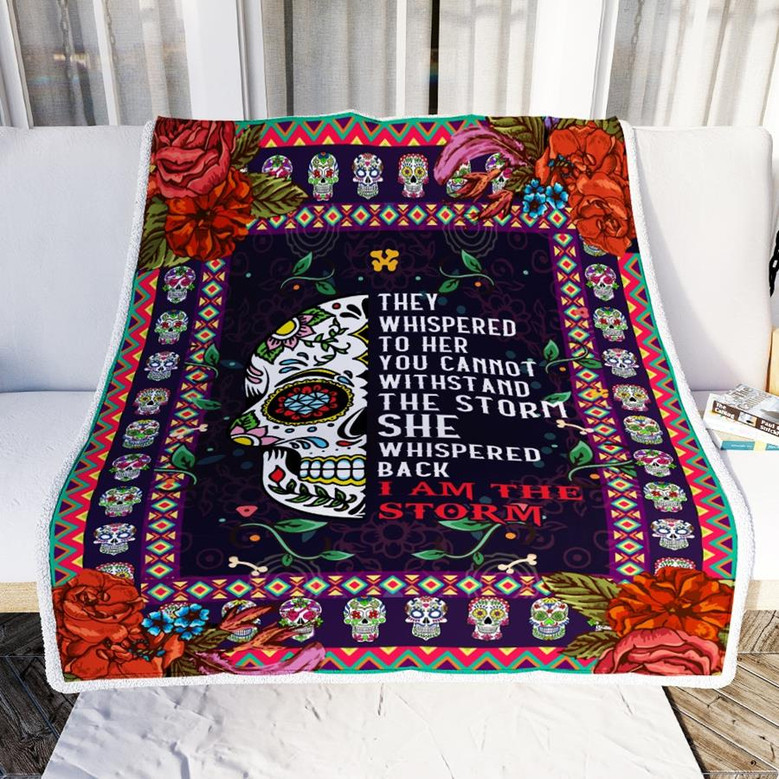 Sugar Candy Skull I Am The Storm Blanket Mexican Mexico Girls Women Birthday Christmas Fleece Blanket