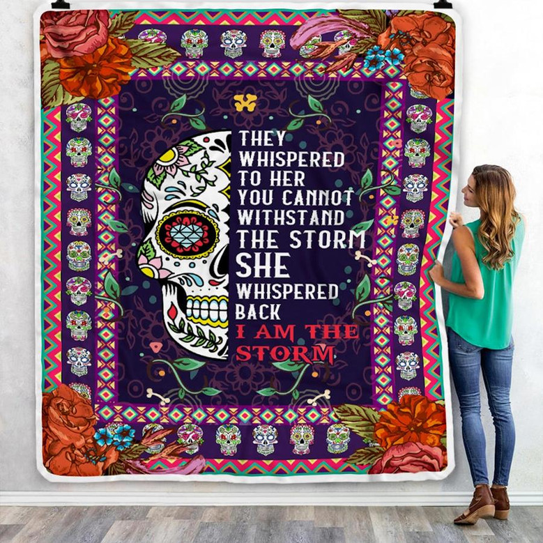 Sugar Candy Skull I Am The Storm Blanket Mexican Mexico Girls Women Birthday Christmas Fleece Blanket