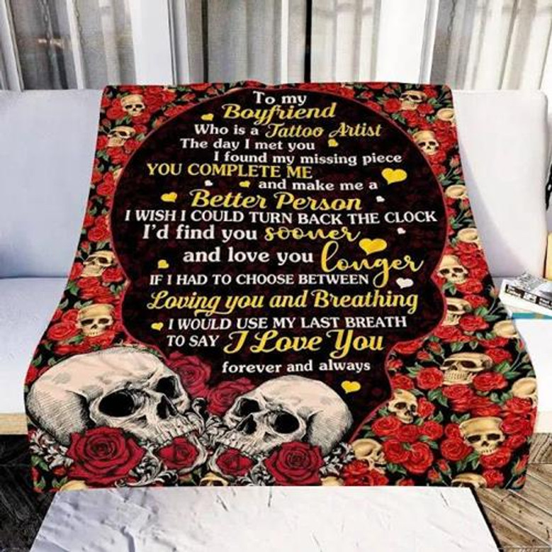 Tattoo To My Boyfriend I Love You Forever And Always Throw Fleece Blanket Gift For Christmas