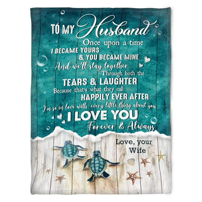A Turtle Blanket. To My Husband, I Became Yours And You Became Mine. Gift For Husband Family Home Decor Bedding Couch