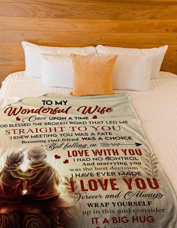 To My Wonderful Wife Old Couple Blanket From Husband, To My Wonderful Wife Once Upon A Time God Blessed The Broken Road Blanket Gifts For Wife