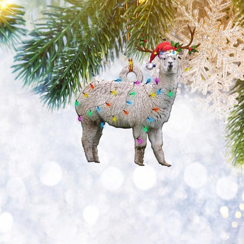 Alpaca Light Reindeer Santa Christmas Ornament, Animal Lover Gifts, Christmas Tree Ornament, Home Decor Plastic Ornament