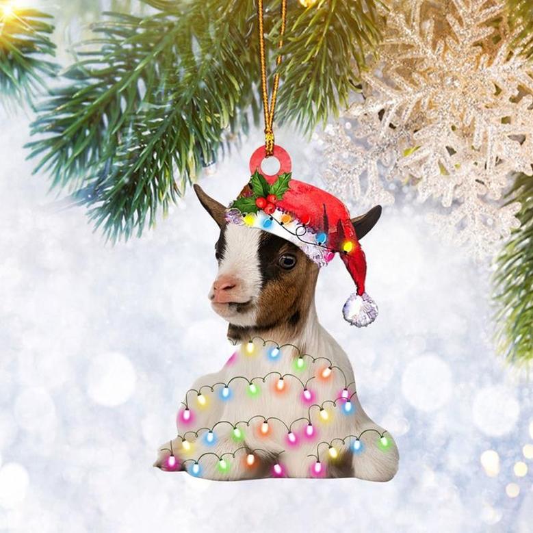 Goat Christmas Reindeer Flat 2D Ornament, Farm Animal Lover Gifts, Christmas Tree Ornament, Home Decor Plastic Ornament