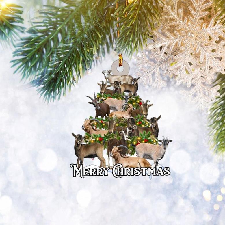 Goat Christmas Tree Flat 2D Ornament, Farm Animal Lover Gifts, Christmas Tree Ornament, Home Decor Plastic Ornament
