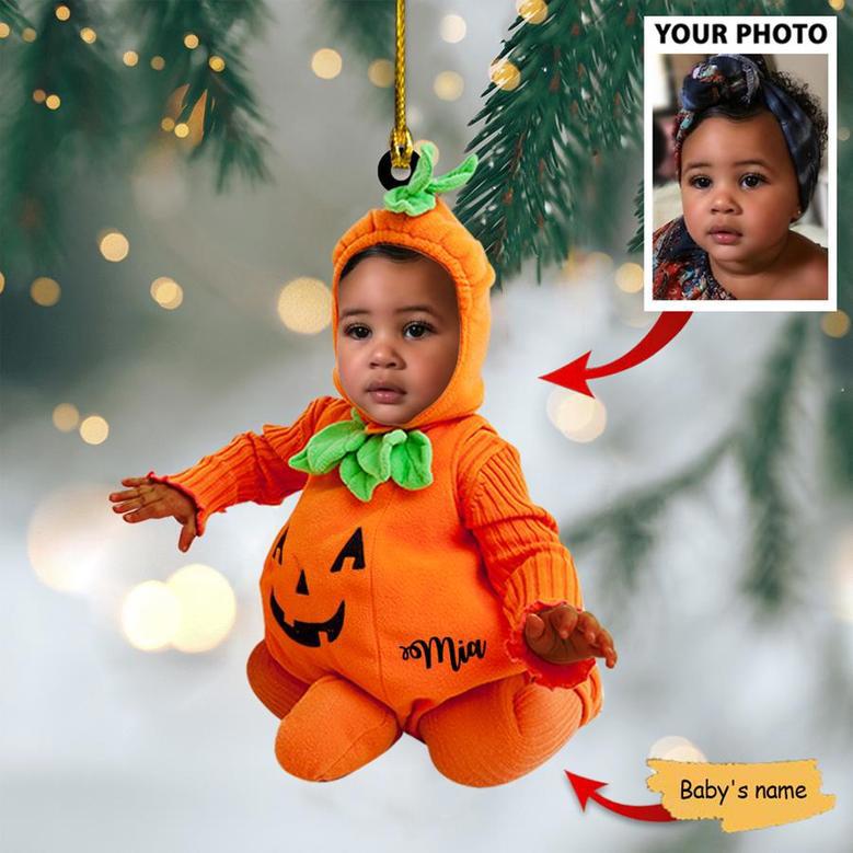 Ornament - Baby Pumpkin Costume Ornament - Custom Name and Baby