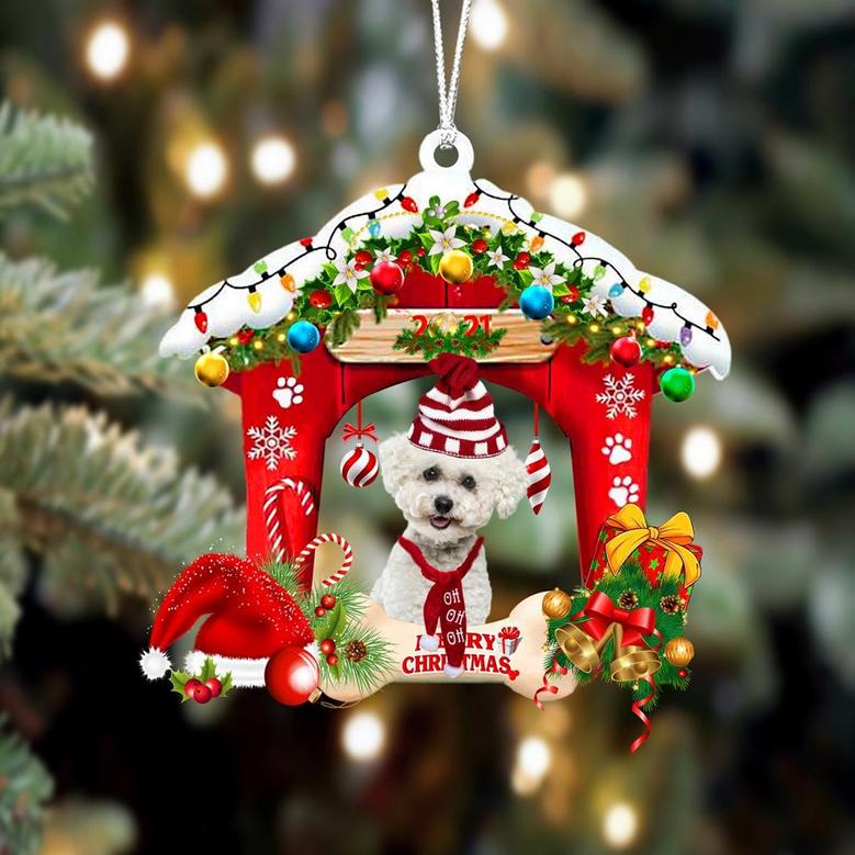 Ornament- Bichon Frise 2-Christmas House Two Sided Ornament, Happy Christmas Ornament, Car Ornament
