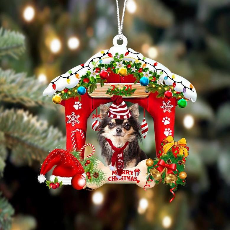 Ornament- Chihuahua 4-Christmas House Two Sided Ornament, Happy Christmas Ornament, Car Ornament