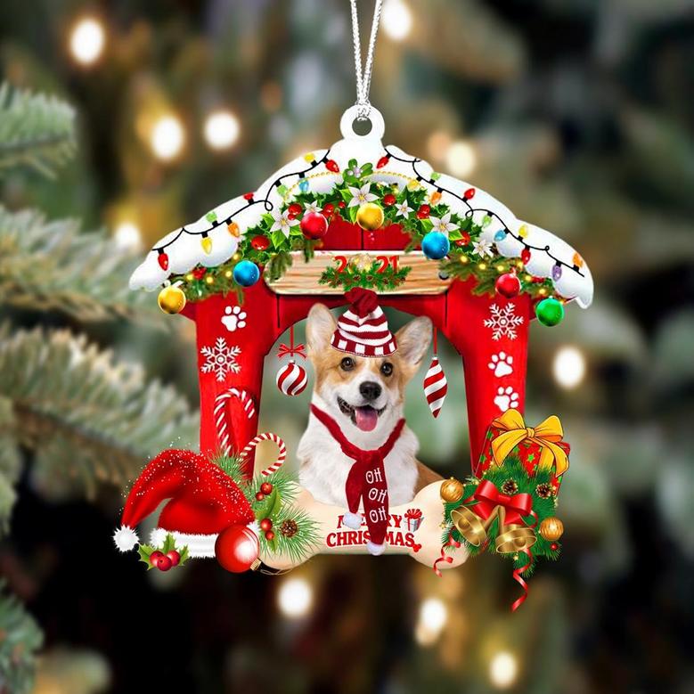 Ornament- Corgi 2-Christmas House Two Sided Ornament, Happy Christmas Ornament, Car Ornament