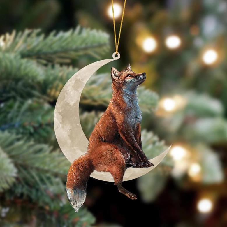 Ornament- Fox Sits On The Moon Hanging Ornament Dog Ornament, Car Ornament, Christmas Ornament