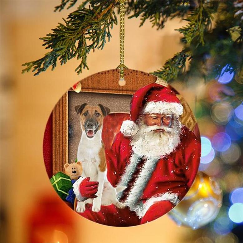 Ornament- Fox Terrier With Santa Christmas Ornament, Happy Christmas Ornament, Car Ornament