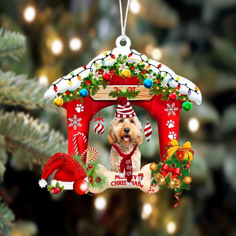 Ornament- Goldendoodle 2-Christmas House Two Sided Ornament, Happy Christmas Ornament, Car Ornament