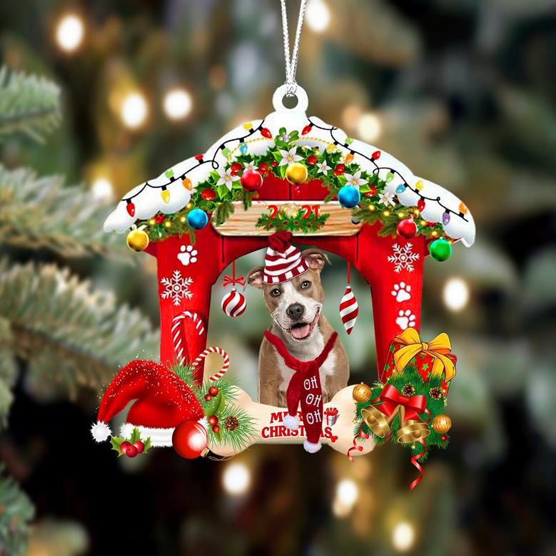 Ornament- Pitbull-Christmas House Two Sided Ornament, Happy Christmas Ornament, Car Ornament