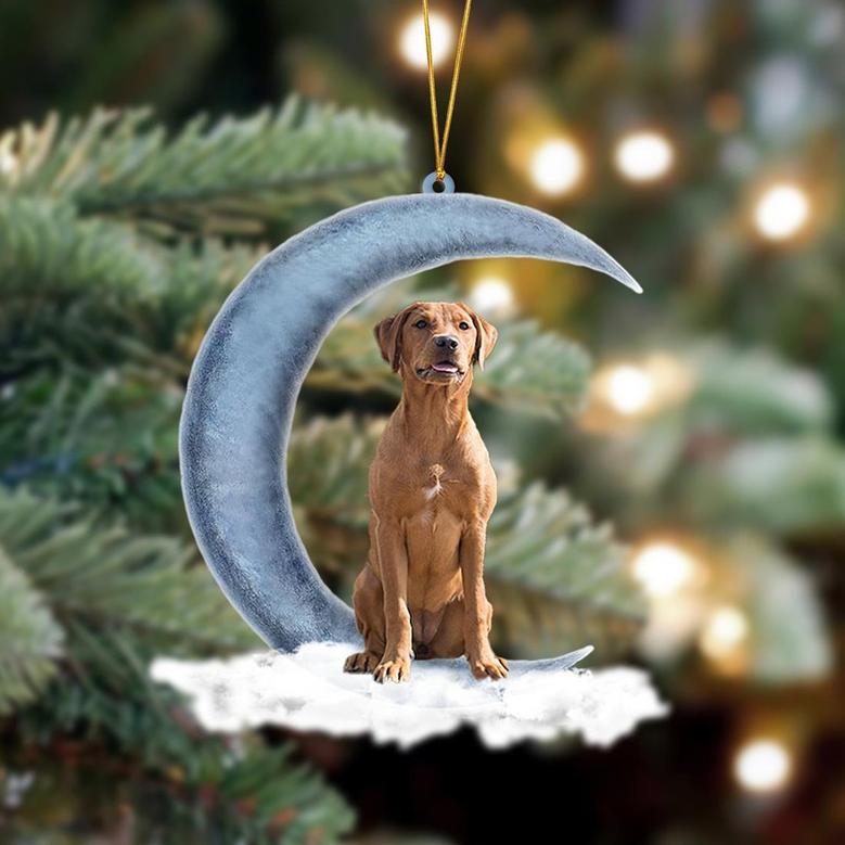 Ornament- Red Fox Lab Sits On The Moon Hanging Ornament Dog Ornament, Car Ornament, Christmas Ornament