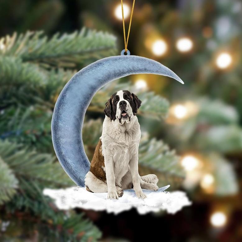 Ornament- Saint Bernard Sits On The Moon Hanging Ornament Dog Ornament, Car Ornament, Christmas Ornament