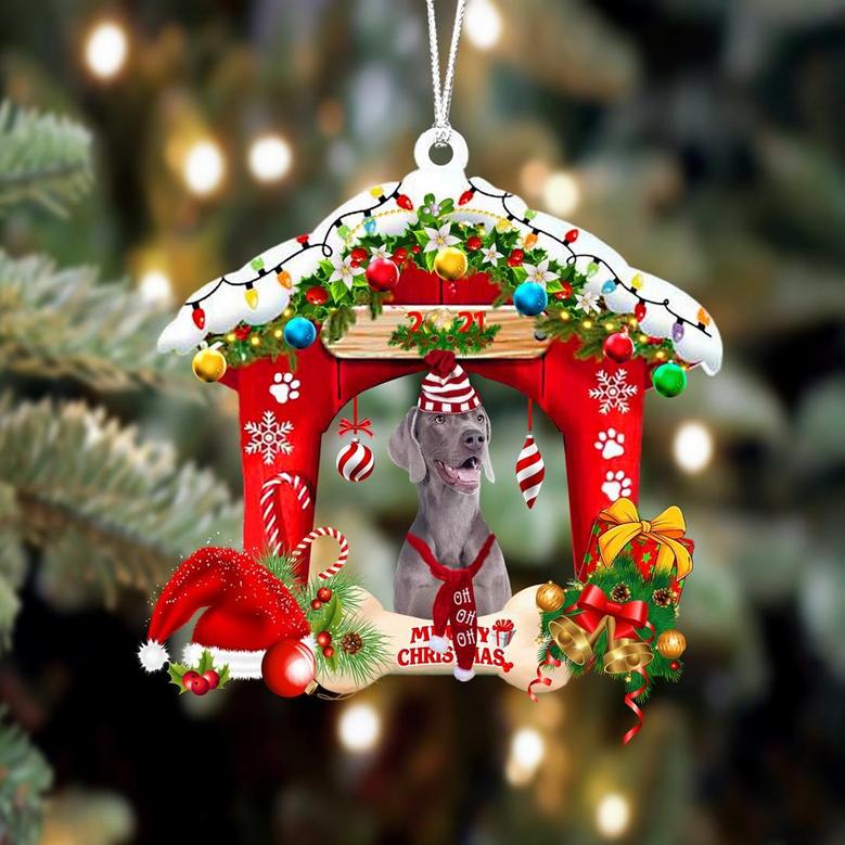 Ornament- Weimaraner-Christmas House Two Sided Ornament, Happy Christmas Ornament, Car Ornament