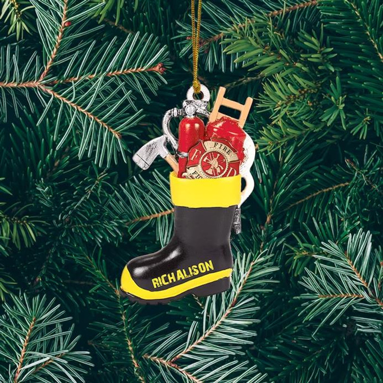 Personalized Firefighter's boot 2D Ornament, Gift for fire man, custom name firefighter gift, Firefighter decor