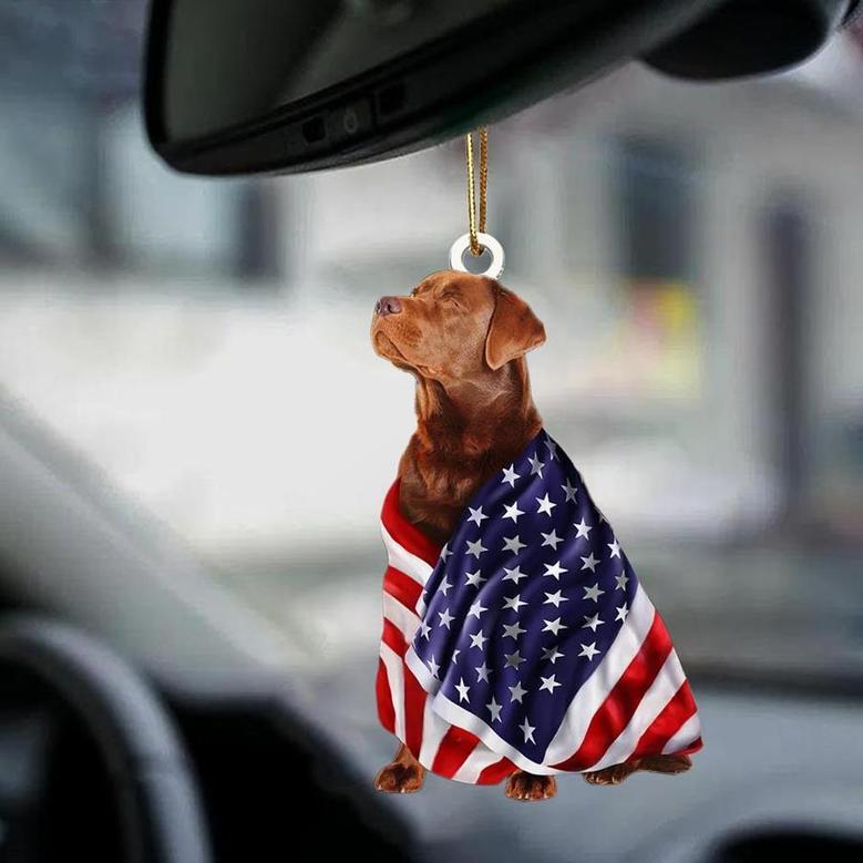 Red Fox Labrador American Patriot Flag Two Sided Ornament