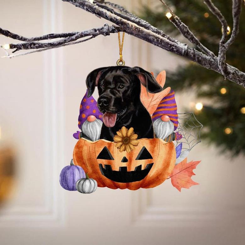 Black Labrador-Gnomes Pumpkins Hanging Ornament