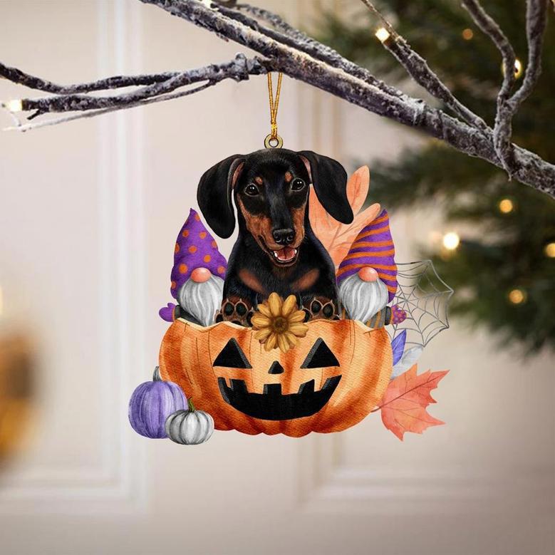 Dachshund (Black & Tan)-Gnomes Pumpkins Hanging Ornament