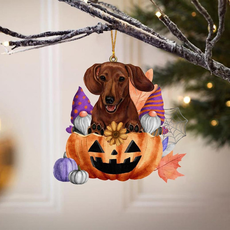 Dachshund (Red)-Gnomes Pumpkins Hanging Ornament