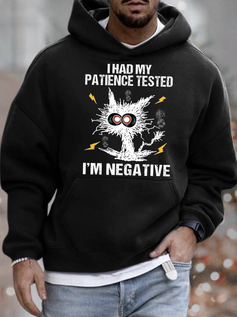 Mens I Had My Patience Tested I Am Negative Funny Bang Pussy Graphics Printed Hoodie Loose Casual Text Letters Sweatshirt