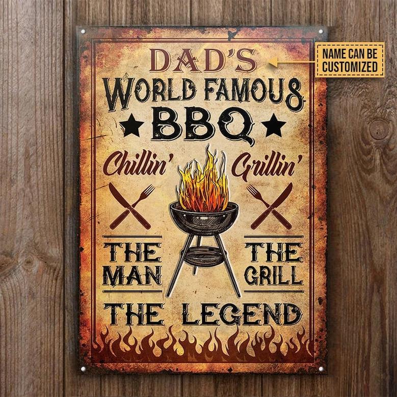 Backyard BBQ Sign, Personalized BBQ World Famous Vintage, Grill Master Gift, Kitchen Decor, BBQ Signs Customized Classic Metal Signs