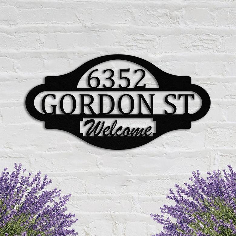 Custom Address Metal Sign House Numbers Welcome Sign Wall Hanging Metal Wall Art Home Decor for Front Door Porch Yard Housewarming Gift