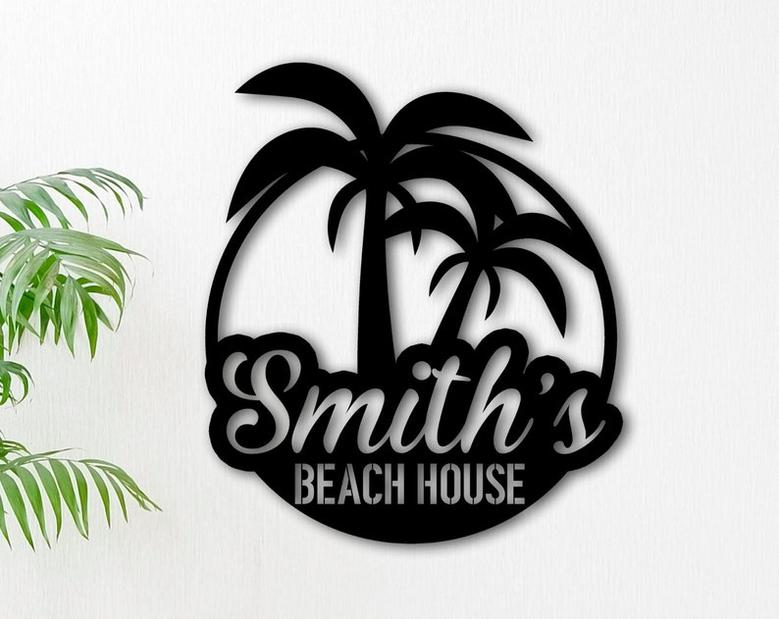 Custom Beach Decor-Nautical Decor-Lake House Decor-Summer Beach House Sign-Metal Coastal Decor-Outdoor Sign Sunset Beach Monogram