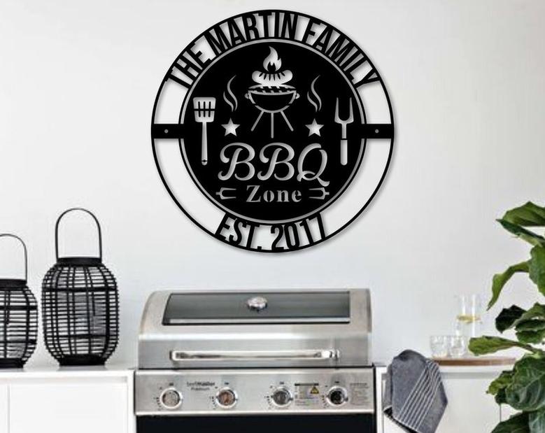 Personalized BBQ Grill Sign Metal Wall Art-Smoker and Grilling Gift-Gift For Him-Outdoor Decor-Labor Day Gift-Housewarming Gift