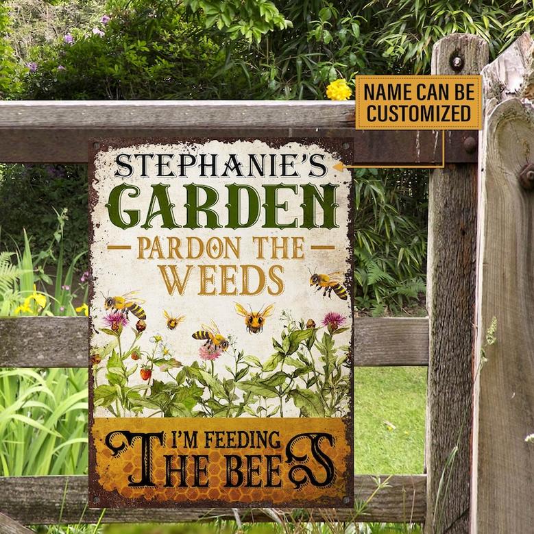 Personalized Bee Garden Pardon The Weeds Customized Classic Metal Signs, Garden Metal Art, Best Garden Metal Decor, Bee Metal Sign