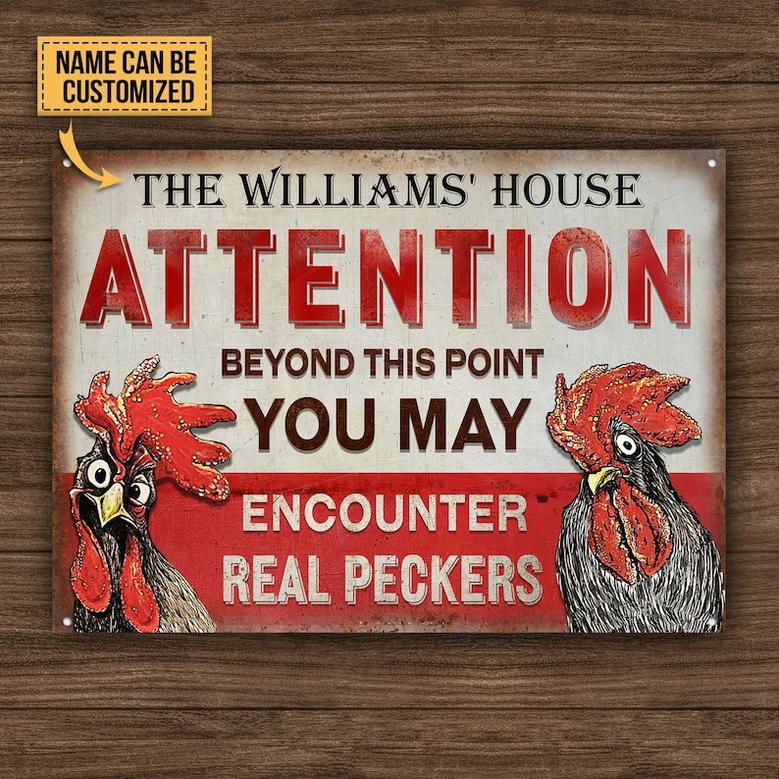 Personalized Chicken Attention Peckers Customized Classic Metal Signs - Personalized Chicken Coop Sign - Custom Chicken Coop Gift