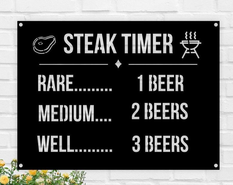 Steak Timer-Metal Beer Lover Sign-Home & Bar Decor for Garage-Man Cave-Craft Breweries-Pubs-Taverns-Saloons and Restaurants-Backyard Sign