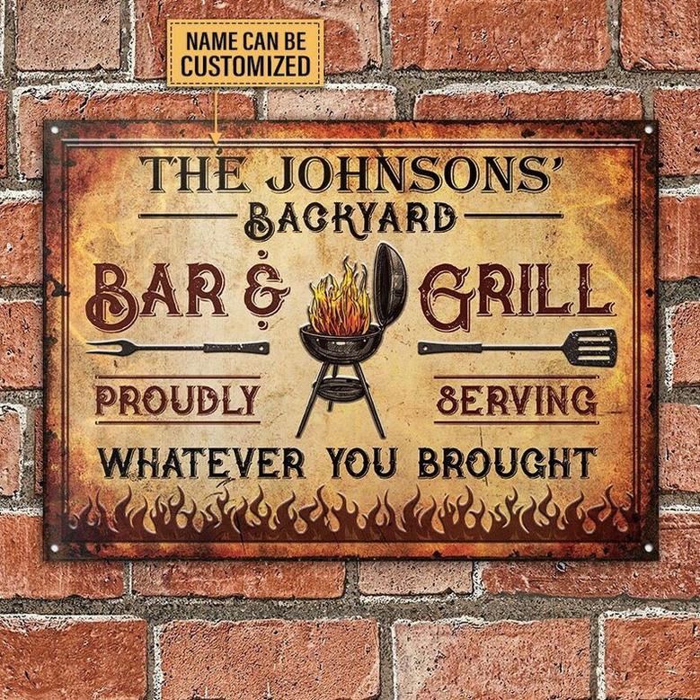 Backyard BBQ Sign, Personalized BBQ Bar & Grill Vintage Vintage, Grill Master Gift, Kitchen Decor, BBQ Signs Customized Classic Metal Signs