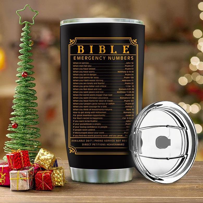 God Bible Emergency Numbers Stainless Steel Tumbler 20Oz