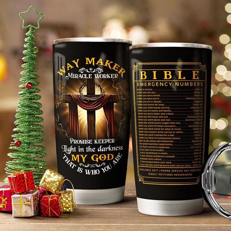 God Bible Emergency Numbers Stainless Steel Tumbler 20Oz