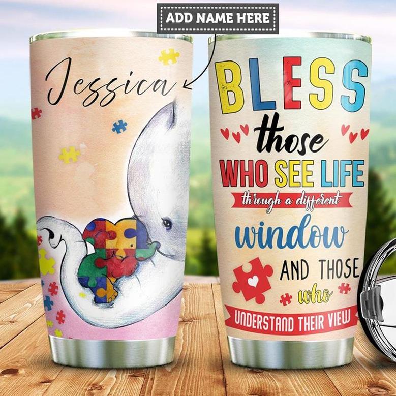 Personalized Elephant Autism Bless Stainless Steel Tumbler 20Oz
