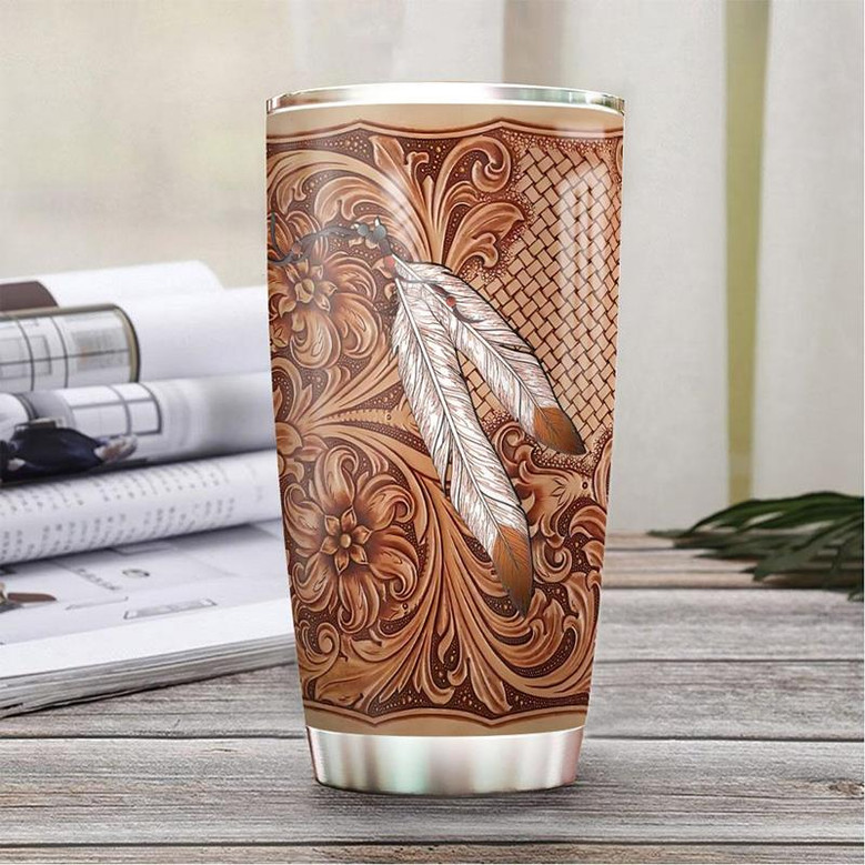 Personalized Native America Leather Style Stainless Steel Tumbler 20Oz