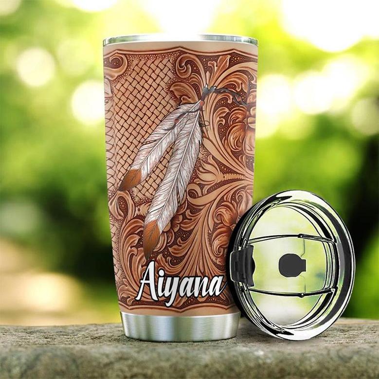 Personalized Native America Leather Style Stainless Steel Tumbler 20Oz