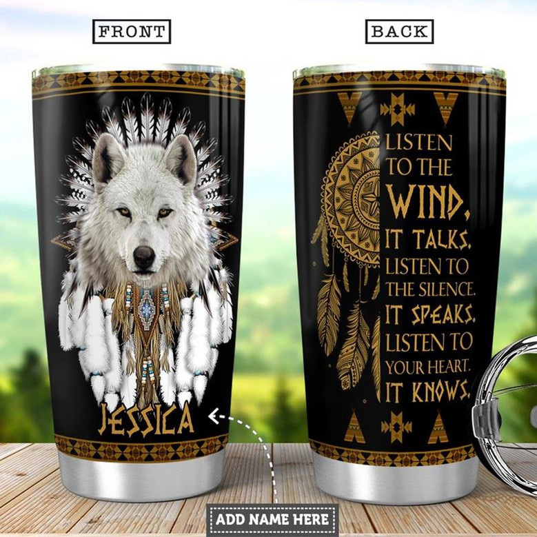Personalized Native Wolf Dream Catcher Stainless Steel Tumbler 20Oz