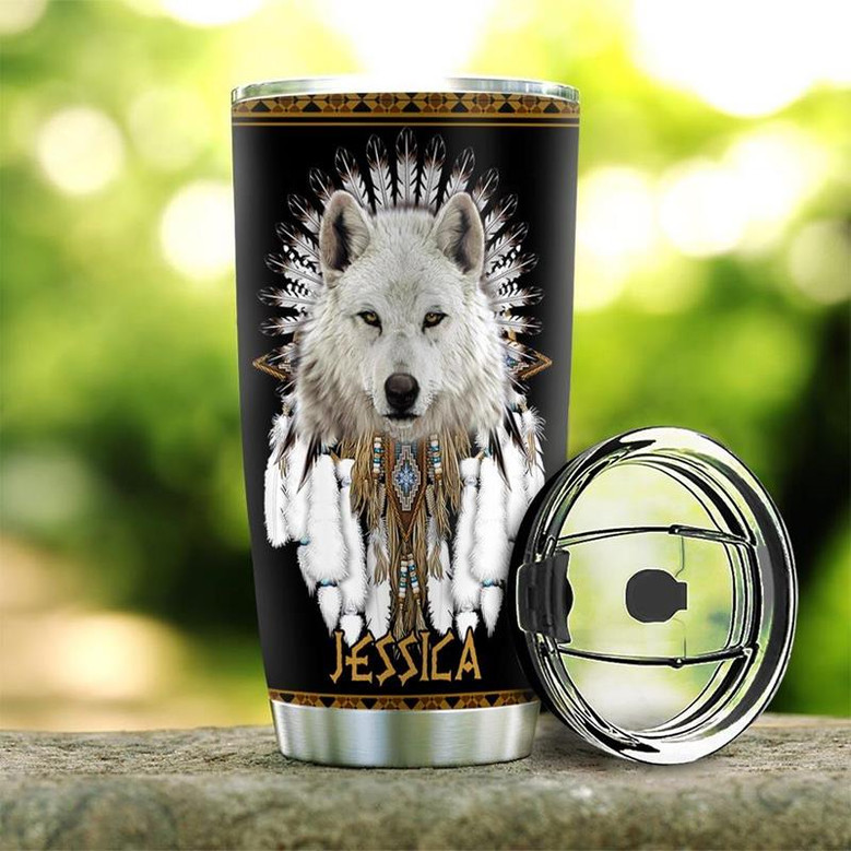 Personalized Native Wolf Dream Catcher Stainless Steel Tumbler 20Oz