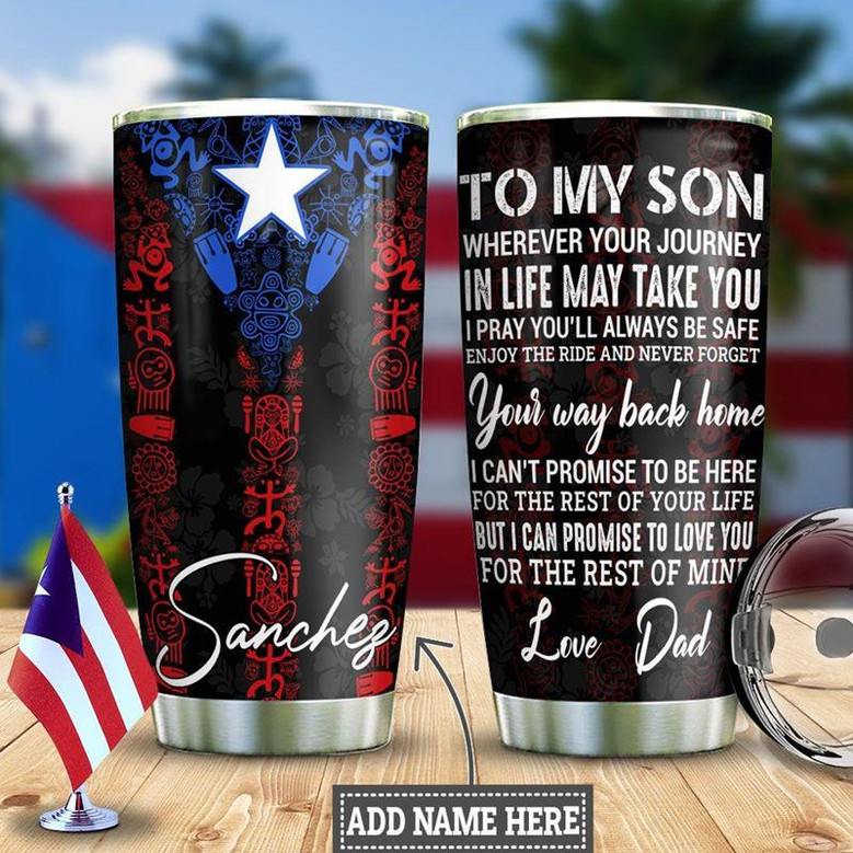 Personalized Puerto Rico Dad To Son Stainless Steel Tumbler 20Oz